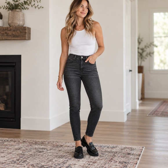 Judy Blue Denim - Judy Blue Size 11/30 High Rise Tummy Control Skinny Jeans Black Denim